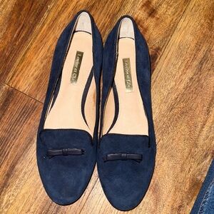 Louise et Cie Navy Suede Loafers with Bow Trim